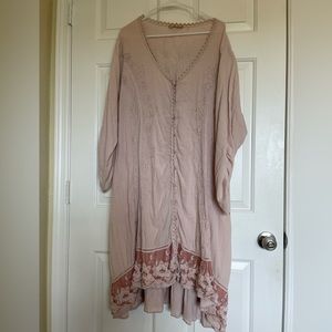 Soft Surroundings Genevieve Embroidered Lace Button Dress Pink Boho Hippie 3X
